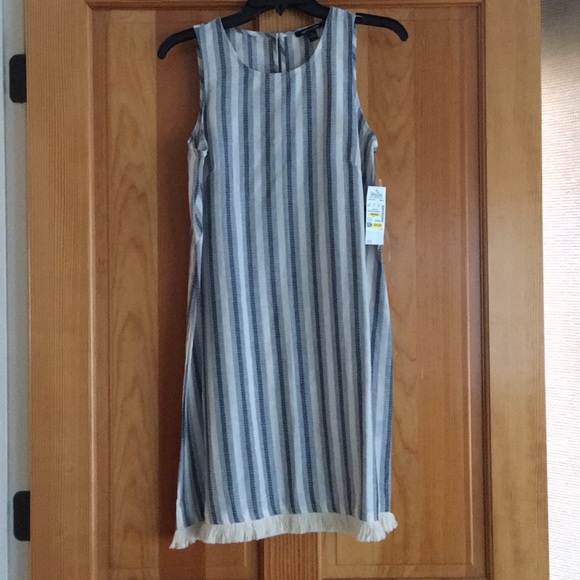 Blue Striped Linen Tank Dress - Picture 1 of 4